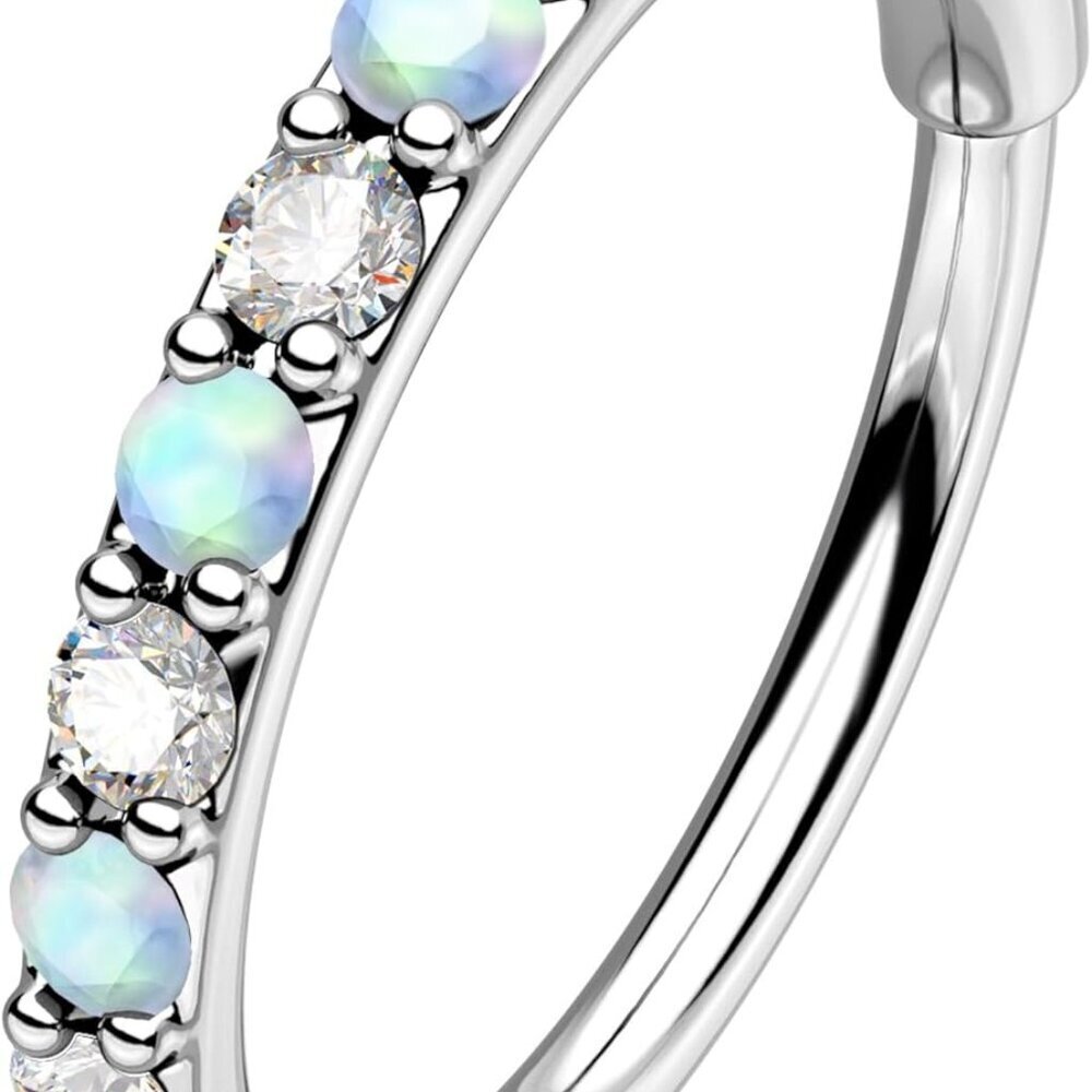Hoop Earrings Surgical Steel Nose Rings Cz Opal 20g 7mm Hypoallergenic